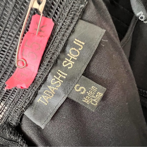 Tadashi Shoji Black Ruffle Off-the-Shoulder Pintuck Dress | Goth Chic | Size S - Picture 6 of 9